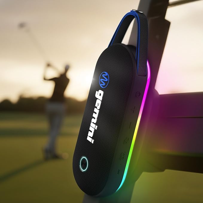 Gemini Magnetic Bluetooth Golf Cart Speaker, Waterproof (BeatGrip Pro) | Magnetic golf cart speaker, waterproof - 8 hr battery, USB-C - 8 LED modes, mic - multi-link to 50