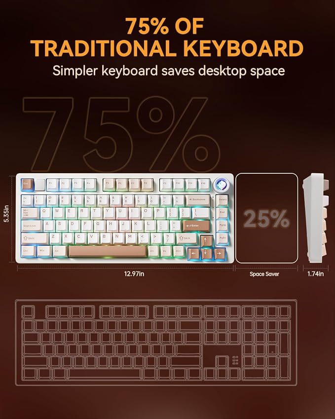 LEOBOG HI75CPro Mechanical Aluminum Keyboards, Gaming Keyboard RGB Backlit Tri-Mode BT5.0/2.4GHz/USB-C, Creamy Keyboard with PBT Keycaps for PC/Win/iOS/Andriod-Turquoise Switch, Brown