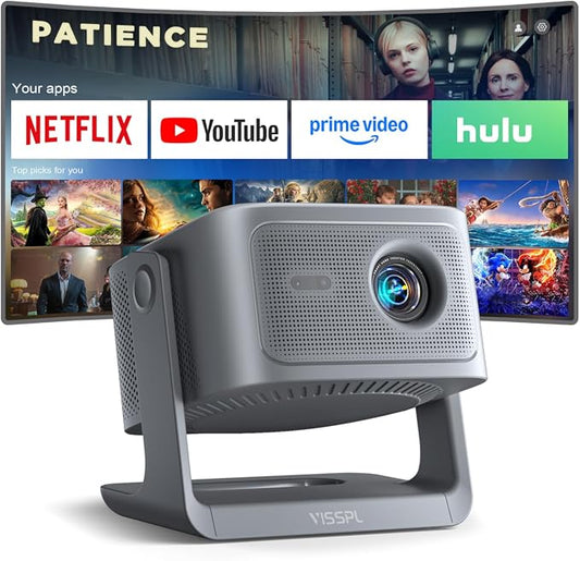 【Officially-Licensed APP & 2500ANSI】Smart 4K Projector with WiFi and Bluetooth, VISSPL Native 1080P Auto Focus & Keystone Portable Outdoor Projector, 4K Support Home Movie Projector Grey