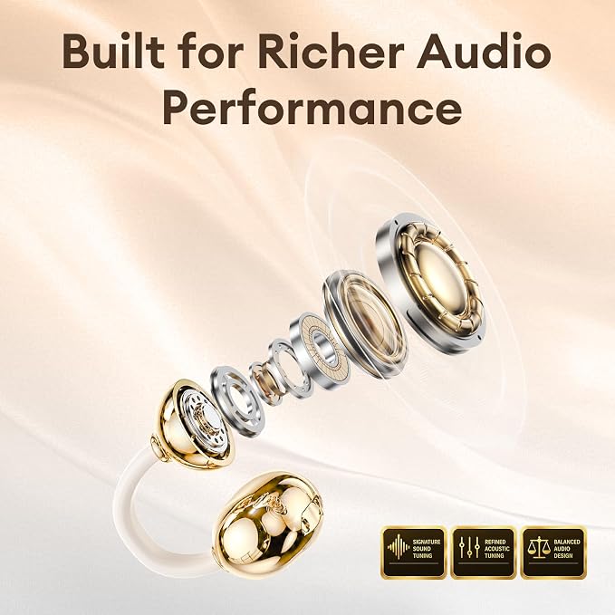 Clip On Earbuds with Detachable Gold Butterfly Earrings, Bluetooth 6.0 Open Ear Earbuds for Women, Led Display Leather Texture Charging, Comfortable Fit for Small Ear, Daily Wear&Gifts, X22 Beige