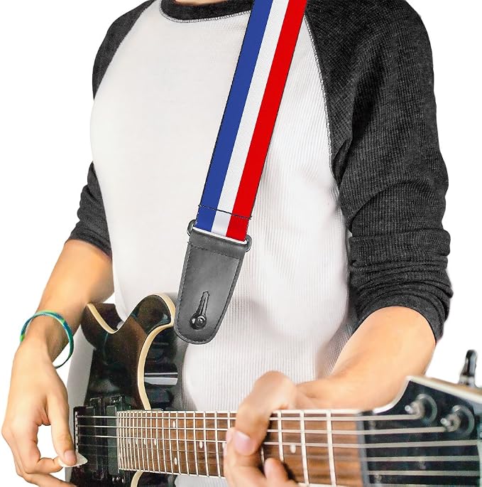Buckle-Down Guitar Strap Stripes Blue White Red 2 Inches Wide