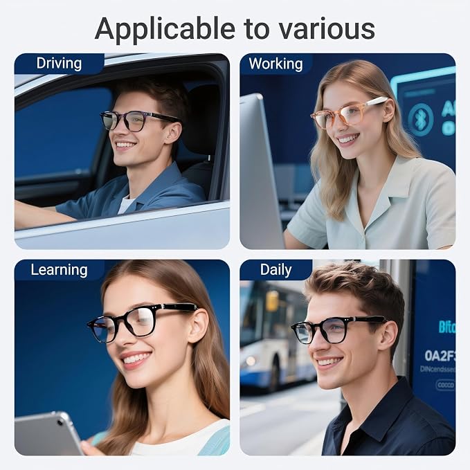 AI Smart Glasses with Open Ear Speaker, 5.4 Bluetooth,Voice Assistant Compatible,Real-Time Translation,Auto Color-Changing Lenses for Business&Outdoor Activities.