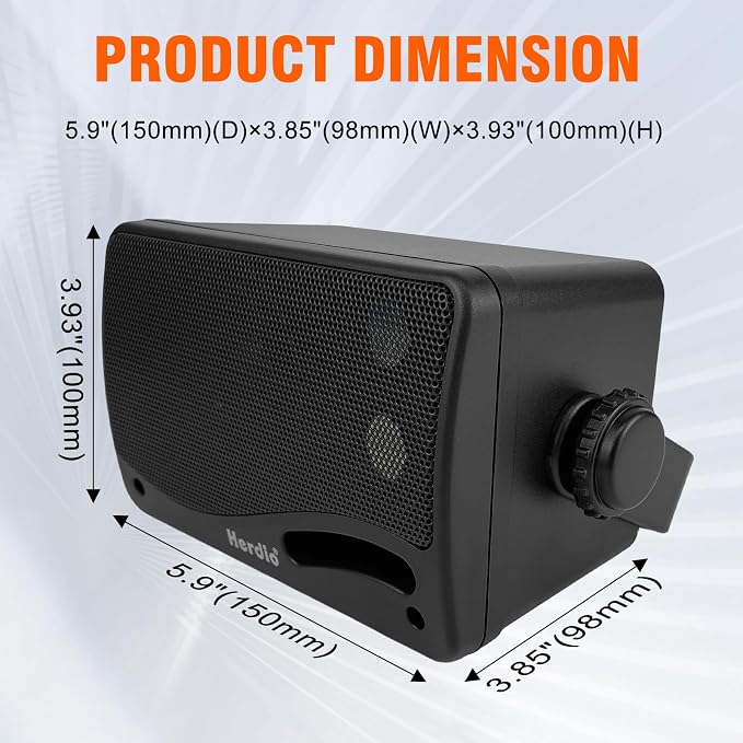 Herdio 3.5 Inch Passive Outdoor Speakers Wired Waterproof Wall Mount Speakers with 400W Superior Sound, All-Weather Durability, for Home Patio Garden Marine Boat Garage Indoor,4-Pack Balck