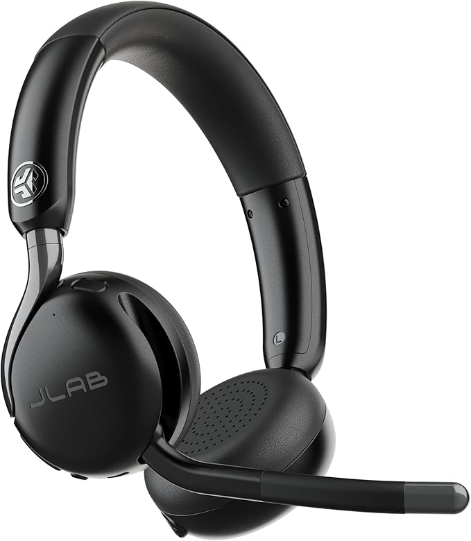 JLab, Go Work Gen 3, Wireless Headset, Boom Microphone, Noise Cancelling Mic, USB-C Dongle, Bluetooth Multipoint, Black