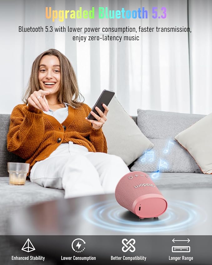 Bluetooth Speaker Wireless, Bluetooth 5.3 Shower Speaker with 9 RGB Lights & 20H Playtime, IPX6 Waterproof Speaker with TWS Pairing, Portable Speaker for Home, Beach, Travel & Birthday Gifts