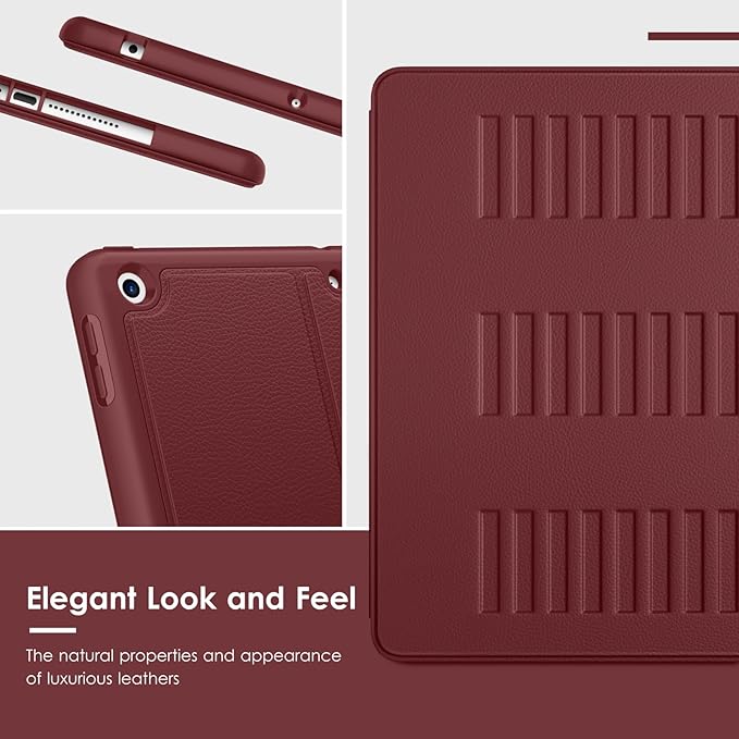 VIKESI Case for iPad 9th / 8th / 7th Generation 10.2 inch (2021/2020/2019 Released),Multiple Angles Magnetic Stand Cover,Shockproof Back,Pencil Holder,and Auto Sleep/Wake,Wine