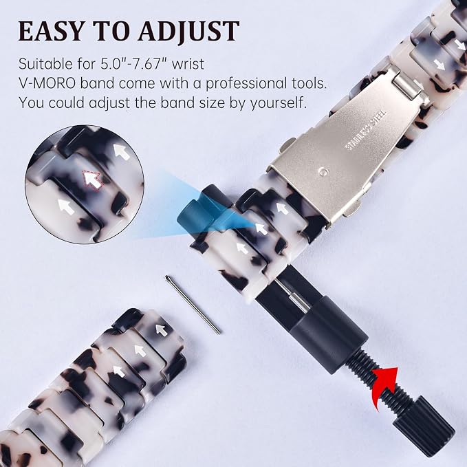 V-MORO Resin Band Compatible with Apple Watch Series 7/8/9/10 46mm/45mm/44mm/42mm Fashion Strap for iWatch Series 6/5/4/3/2/1/SE/SE2 Lightweight Bracelet Wristband Women Men(Classic Ivory Tortoise)