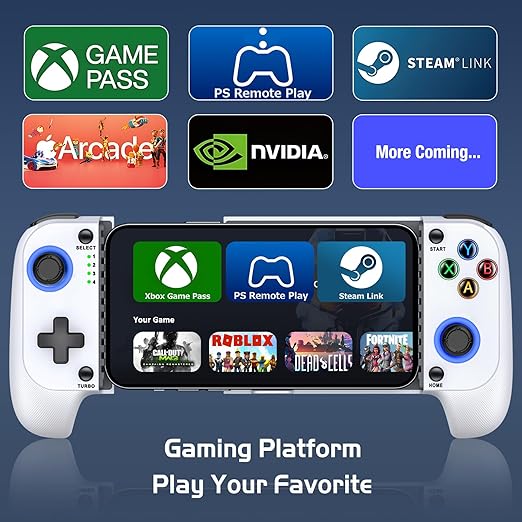 Mobile Game Controllers for iPhone/Android, Hall Effect Phone Controllers Support Phone Case,Game Controllers for Xbox,for PlayStation,Cloud/Steam Gaming (White)