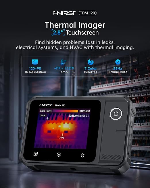 FNIRSI TDM-120 Thermal Imaging Camera, 120x90 IR Resolution, 2.8" Touchscreen Infrared Camera, -4°F to 752°F Temp Range, 25Hz Refresh Rate Handheld Thermal Imager for HVAC, Building & PCB Inspection
