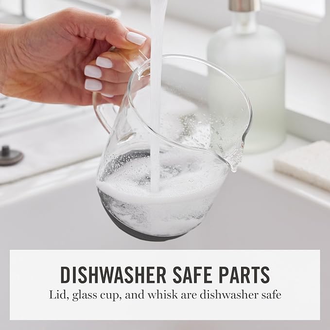 Martha Stewart Milk Frother and Steamer, 10oz/300ml Glass Cup, 4 Presets (Cold Foam, Light, Dense & Hot Chocolate), Ready in 90 Seconds, Cordless Pouring, One-Touch for Hot and Cold Milk, Linen Cream