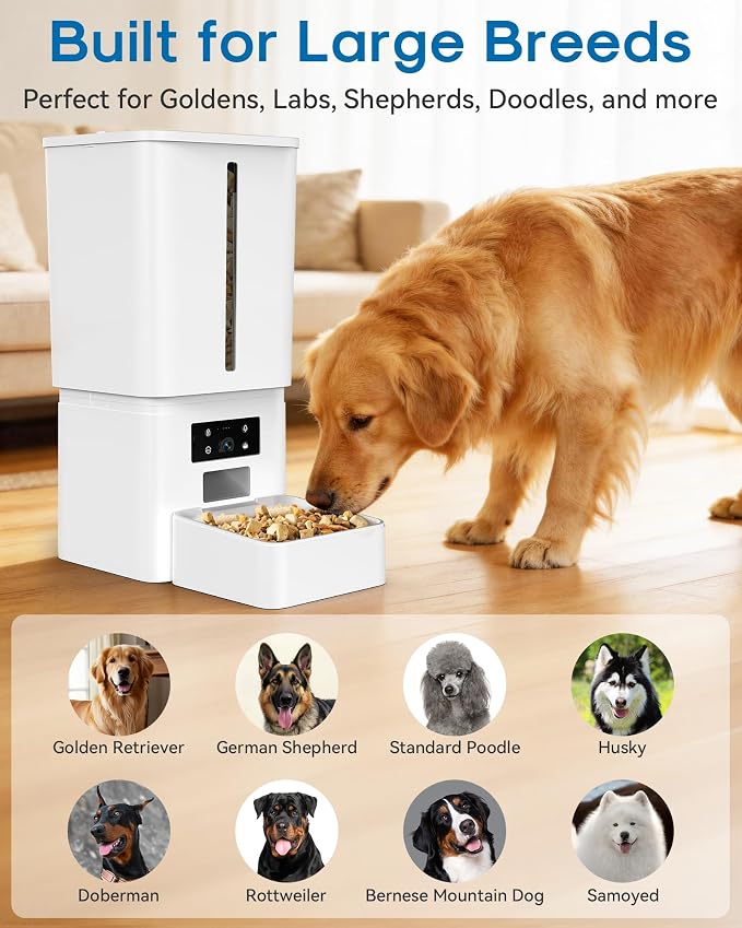 15L/63 Cups Automatic Dog Feeder for Large Breeds: Feeds for 18–25 Days, Anti-Clog Design for 2–23mm Kibble - Smart Dog Food Dispenser with HD Camera and Timer for Busy Pet Parents