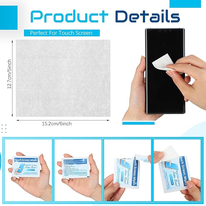 Willinglong 200 Pack Touch Screen Wipes Pre Moistened Lens Computer Electronic Screen Wipes Individually for Monitors with 1 Clear Plastic Bottle for Glasses Smartphone Screens
