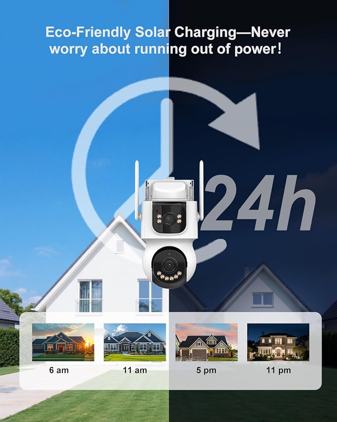 AOV 8MP Dual-Lens Solar Security Camera Wireless Outdoor，24/7 Recording, 360° PTZ，Human Detection &Auto Tracking, 9W Solar Panel & 10000mAh Battery, WiFi 6, 2-Way Audio, Night Vision for Home Security