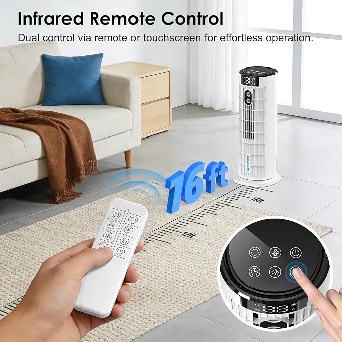 Portable Air Conditioners, 4 in 1 Evaporative Air Cooler, 1000ML Tower Fan with Remote, 3 Wind Speeds&Turbo Mode, 2 Mist,10H Timer, 90° Oscillation Portable AC for Home, Office CoamoTrail (Beige)
