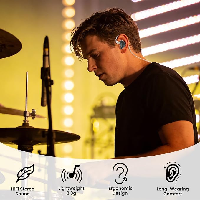 BASN in Ear Monitor Headphones, Triple Driver IEM Earphones with Powerful Bass, Noise Isolation HiFi Stereo Wired Earbuds for Musicians Singers Drummers (Sage Gray)