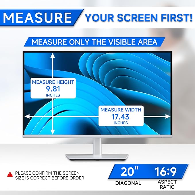 [2-Pack] Privacy Screen For Computer Monitor, 20-Inch 16:9 Aspect Ratio; Anti Spy/Bule Light/Glare And Eye Protection, 2 Install Ways Removable For Office, Airport, Cafe And Other Public Area; Diagonal 20 Inches, Width 17.43 Inches, Height 9.81 Inches