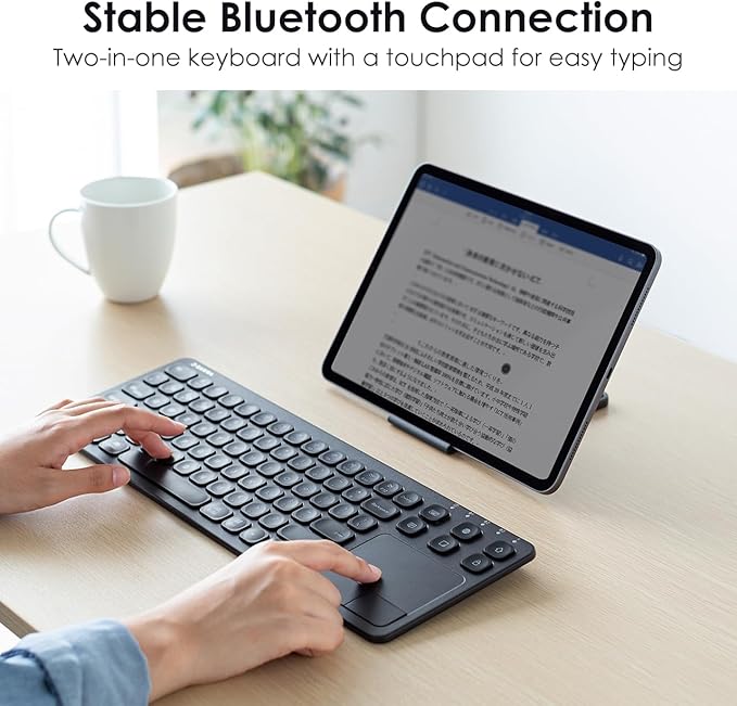 SANWA Multi Device Bluetooth Keyboard with Touchpad and ERG16 Wired Ergonomic Mouse, Rechargeable Keyboard and Vertical Mouse, 1000/1600 DPI, Compatible with Mac, PC, Laptop, Windows, Black
