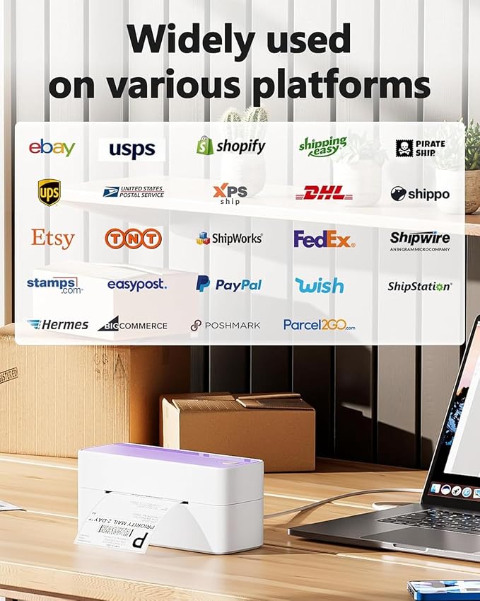 Phomemo Bluetooth Thermal Label Printer, 241BT 4X6 Wireless Shipping Label Printer for Small Business, Labels Printers for Shipping Package, Compatible with iPhone, Android, Purple