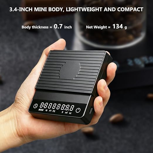 Mini Coffee Scale with Auto Timer, Rechargeable Espresso Scale 2kg/0.1g High Precision, Auto Timer & Gravity Sensing, Digital Kitchen Scale for Pour-Over Coffee, Portable with USB-C (Black)