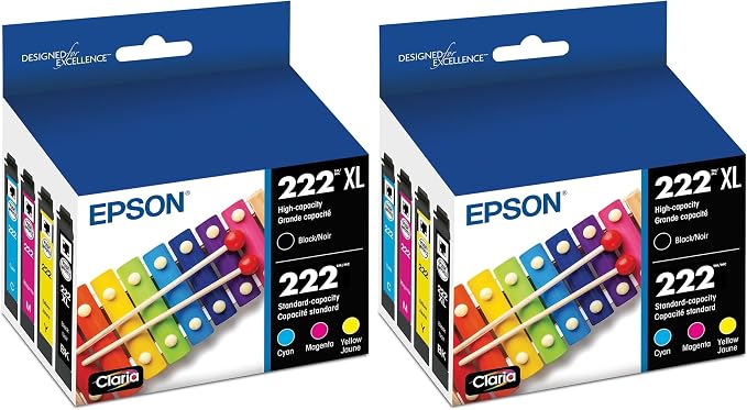Epson 222 Claria Ink High Capacity Black & Standard Color (Cyan/Magenta/Yellow) Cartridge Combo Pack (T222XL-BCS) Works with Workforce WF-2960 Expression XP-5200,(Pack of 2)