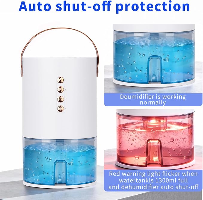 Dehumidifier for Home, 60 Oz | Small Portable Design, For Basement, Bedrooms, Bathrooms, Closets, RVs, Automatic Shut-off, Color Indicator Lights