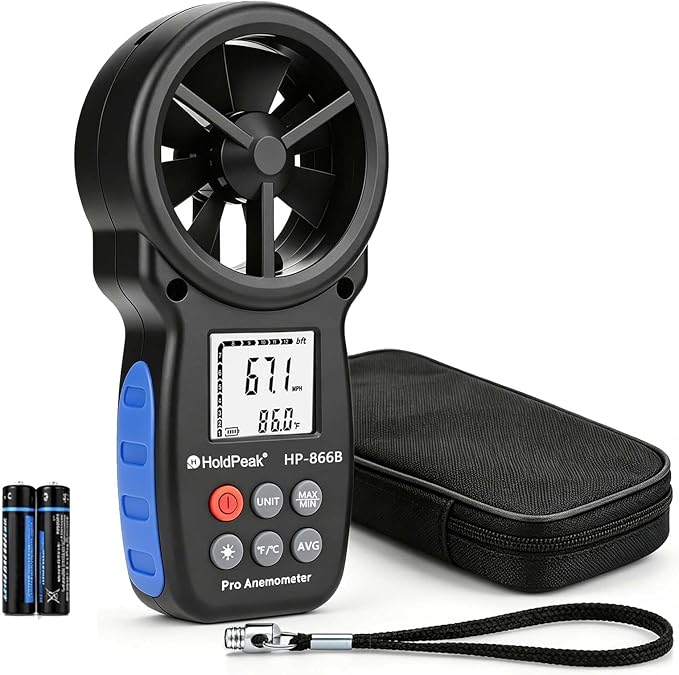 HoldPeak 866B Digital Anemometer, Handheld Wind Speed CFM Meter, HVAC Air Flow Velocity Gauge Tester with Backlight, Outdoor Wind Gauge for Drone Sailing Shooting