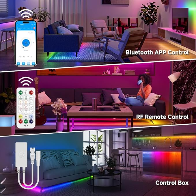 BTF-LIGHTING COB LED Strip Light,WS2811 Dual IC RGBCCT LED Strip Kit,UL Listed High Density Chasing IC RGB+Tunable White 3000K-6000K DC24V 16.4FT Bluetooth Music Controller for Home Indoor DIY Decor