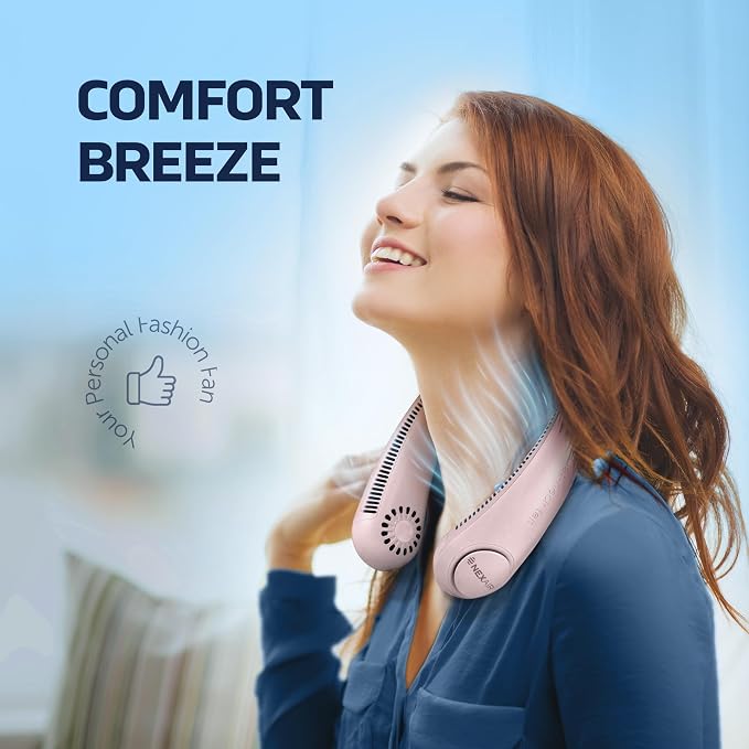 NEXAIR Portable Neck Fan Hands Free Cooling Lightweight Bladeless Neck Fan, 3 Speeds, 2400mAh Battery, 5H Runtime Pink