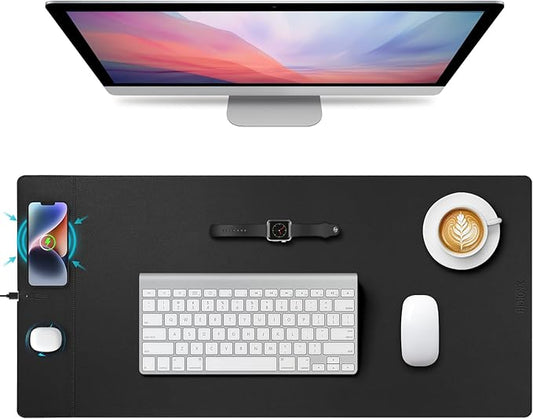 Wireless Charging Mouse Pad, 15W Fast Charge Magnetic Charger Desk Pad, Large Office Desk Mat (35.4"x16.9") with Ultra-Smooth Surface, Black Computer Mousepad for MacBook, PC, Laptop