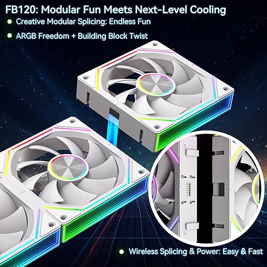 FB120 3 Pack 120mm ARGB PC Cooling Fans - Infinite Mirror Design, 16.8M Colors & Remote, PWM Speed Control, High Airflow, Wireless Splicing/Daisy-Chain, Quiet Case Fans for Gaming PC Build