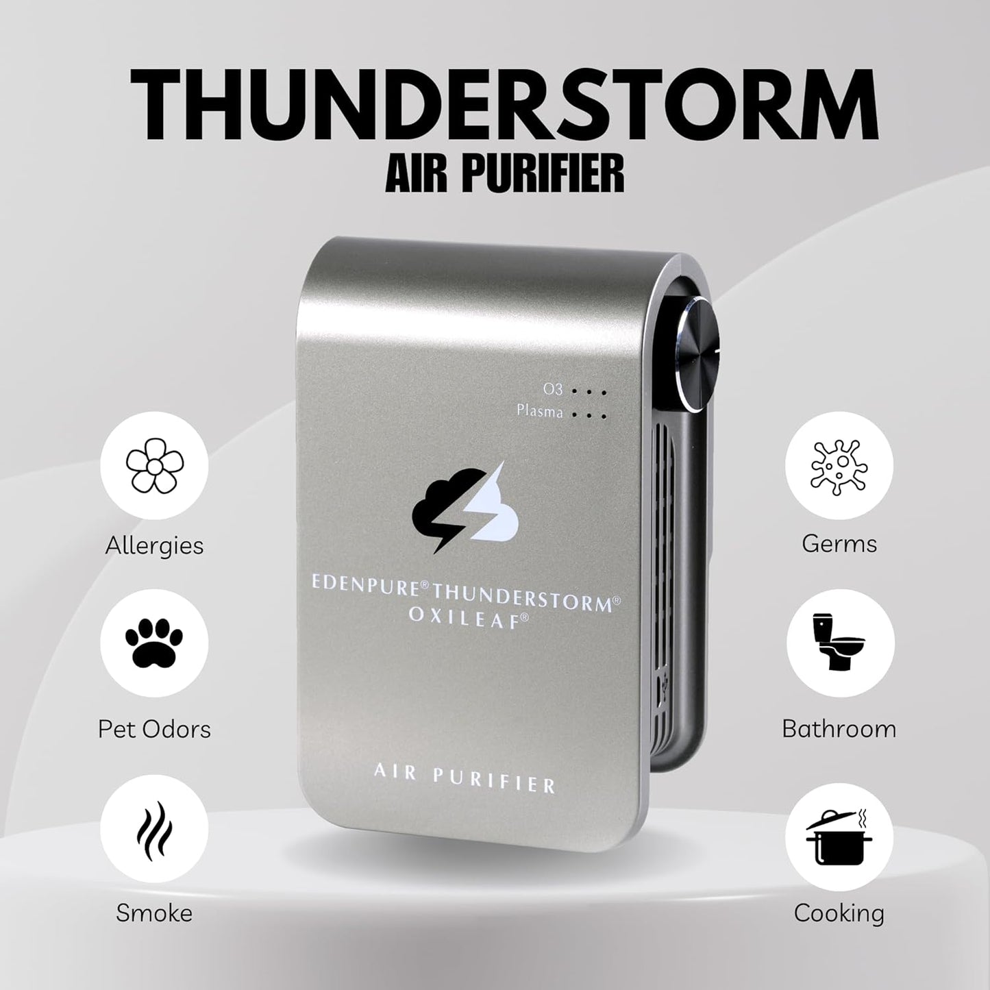 EdenPURE Thunderstorm III Air Purifier – Small Plug-In Ozone Generator & Ionizer – Eliminates Odors, Pet Smells, Smoke, Mold – Filter-Free Portable Cleaner for Home, Travel, Car, Office Use