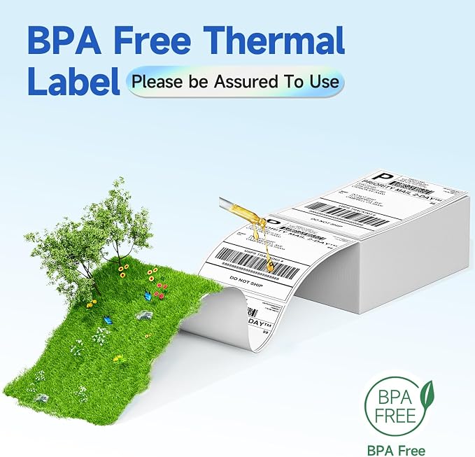 Phomemo 241BT Bluetooth Thermal Shipping Label Printer 4X6 - Wireless Thermal Label Printer for Shipping Packages + 4"x 6" Direct Fanfold Thermal Labels (Fanfold Style & 500 Labels)