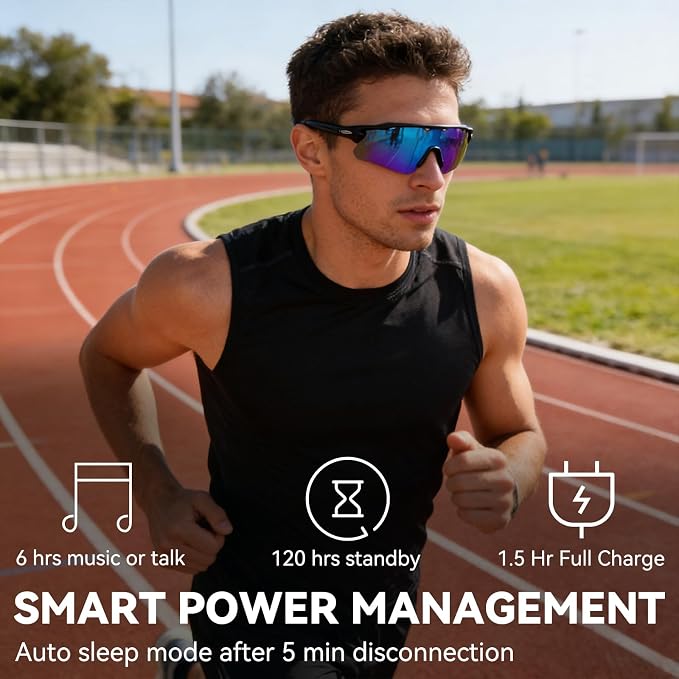 Bluetooth Smart Sunglasses for Men Women, Open-Ear Speaker Glasses with Touch Control, UV400 Polarized Lens, 5-6H Playtime for Outdoor Sports,Black and Blue