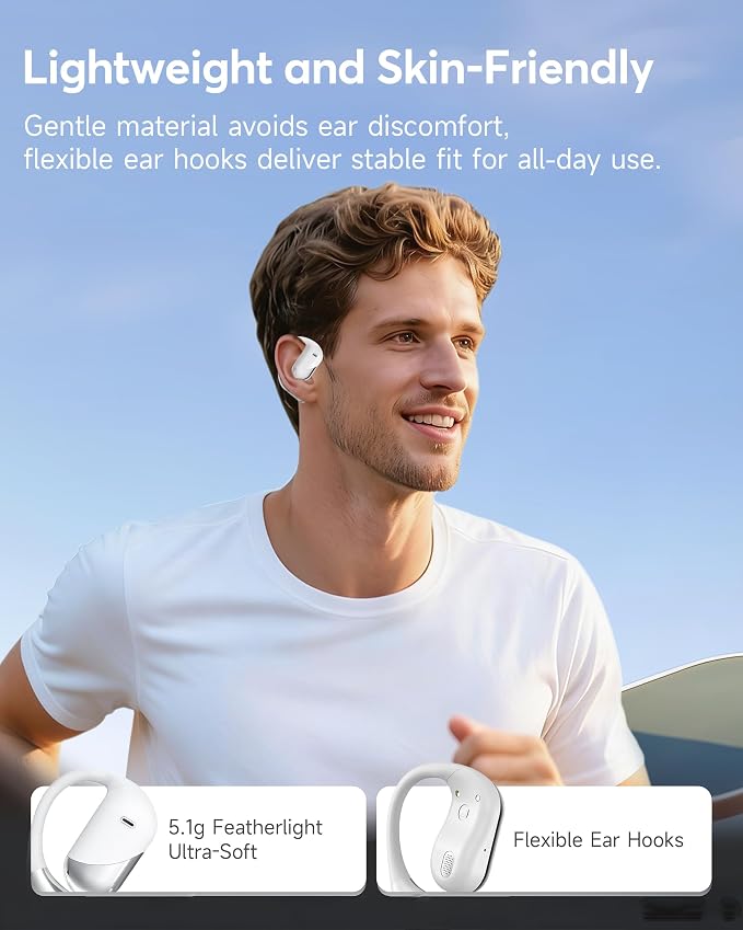 Paekole Ultra Open Ear Headphones, Over Ear Bone Conduction Earbuds with Study Work,Bluetooth Headphones 6.1 with Digital Display,60H Playtime,IP55 Waterproof, Comfort for Cycling,Running,Workout