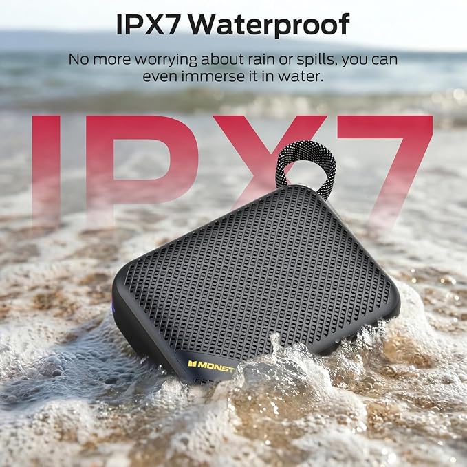 Monster S360 Portable Bluetooth Speaker, IPX7 Waterproof, Bluetooth 6.0, 20H Playtime, Powerful Stereo Sound, Support TF Card, Clear Hands-Free Calling Speaker for Home, Outdoors and Travel
