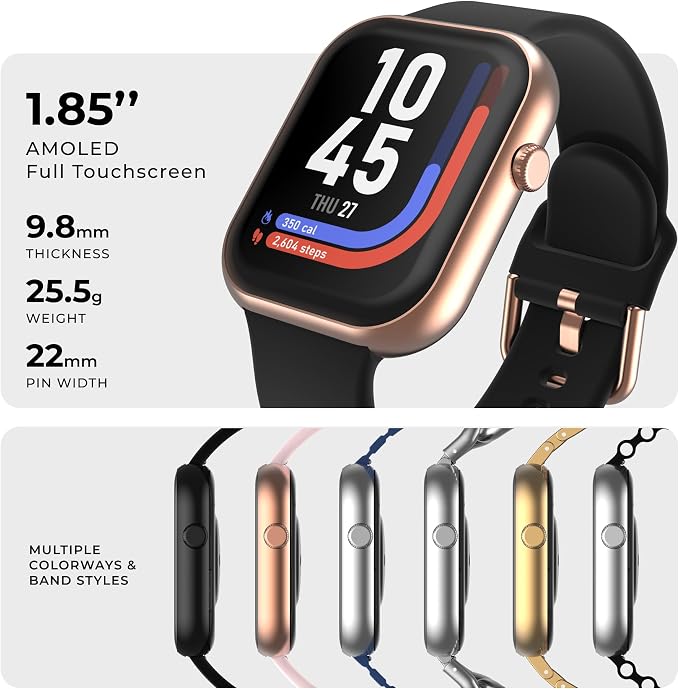 iTouch AIR 5 Smartwatch, 1.85" AMOLED Display, Bluetooth Calling, 100+ Sports Modes, Heart Rate, SpO2, Sleep & Stress Tracking, Water Resistant, 7-Day Battery Life, for Android & iPhone