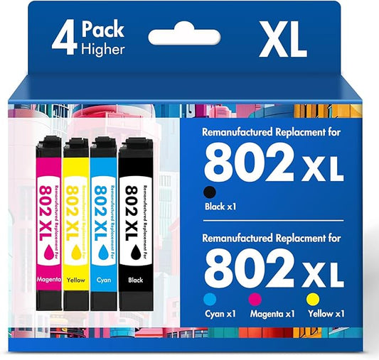 802 802XL Ink Cartridges Combo Pack Remanufactured Replacement for Epson 802 XL Ink Cartridges for Epson Printer Workforce Pro WF-4740 WF-4730 WF-4720 EC-4020 EC-4030 WF 4730 4734 4740 (BKCMY-4Pack)