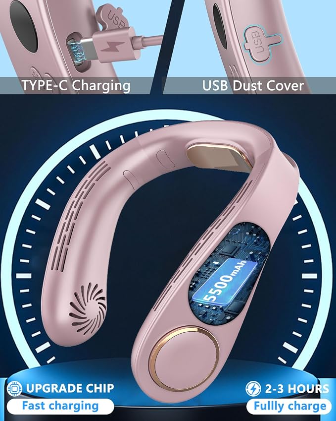 Air Conditioner Neck Fan-Neck Air Cooler,Portable Neck Ac Unit Wearable Hanging Fan Around Neck,Small USB Head Fan Hand Free