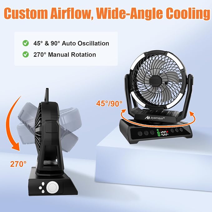 Camping Fan + Cooler Backpack, 20000mAh Rechargeable Tent Fan with Remote 9 Wind Modes, Gray 24 Cans Insulated Backpack Cooler for Beach Picnic