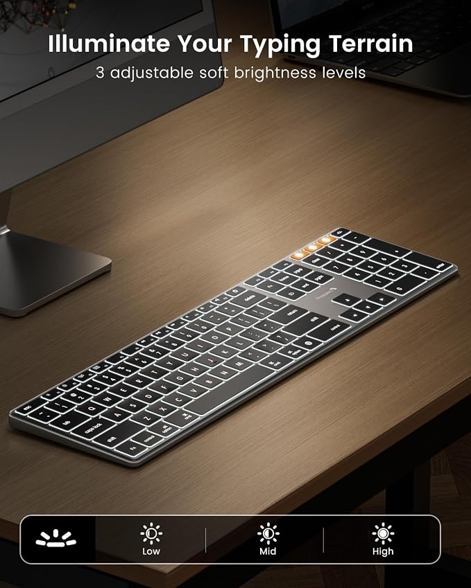 ProtoArc Backlit Wireless Keyboard for Mac - K110-A Aluminum Bluetooth Keyboard for Mac, Adjustable Feet, Multi-Device, Ultra Slim Full Size Rechargeable, for MacBook Pro/Air, iMac - Space Gray
