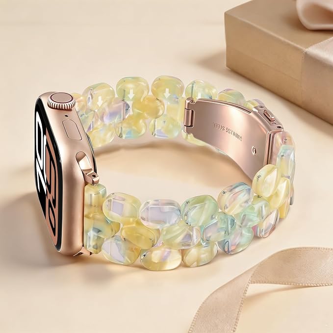 V-MORO Resin Band Compatible with Apple Watch 46mm/45mm/44mm/42mm Women Fashion Dressy Strap Bracelet lightweight Jewelry Wristband for iWatch Bands Series 11 10 9 8 7 6 5 4 3 2 1 SE2/3,Aurora Citrine