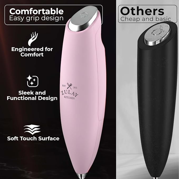 Zulay Kitchen Powerful Milk Frother Wand With Duracell Batteries - Ultra Fast Handheld Drink Mixer - Electric Whisk Foam Maker for Coffee, Lattes, Cappuccino & Matcha - Triple Whisk - Mint Candy