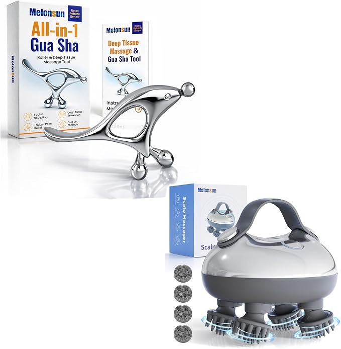 Electric Scalp Massager & Gua Sha Trigger Point Massage Tool Bundle