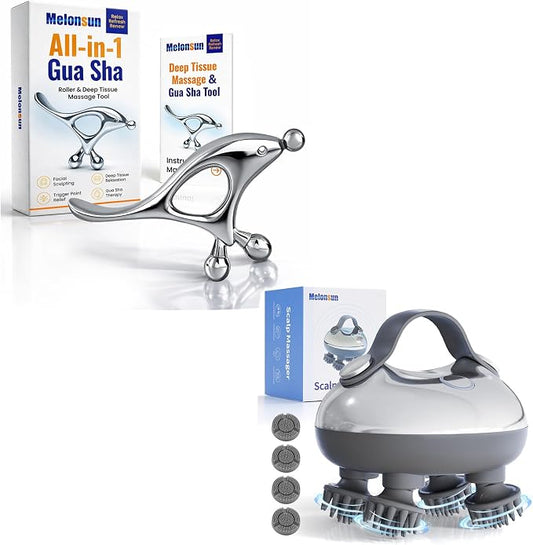 Electric Scalp Massager & Gua Sha Trigger Point Massage Tool Bundle