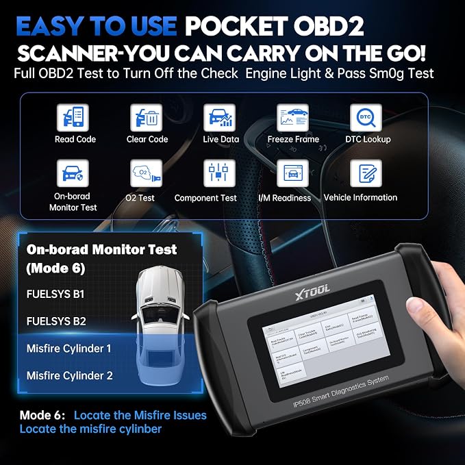OBD2 Scanner XTOOL IP508, 9 Services, Scan Tool for ABS Bleed, EPB, BMS, Oil Reset, Throttle Relearn, ABS SRS Transmission Car Diagnostic Tool, Check Engine Code Reader, No Subscription Fee