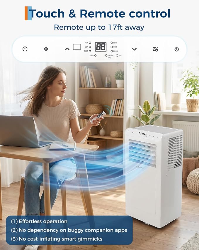 Garvee 8000 BTU Portable Air Conditioners,Up to 350 Sq.Ft. Remote Control 48dB Portable AC Unit, Dehumidifier, Fan, Sleep, 24H Timer&Installation Kit, DOE Certified, Ceer 6.2,White+White Panel