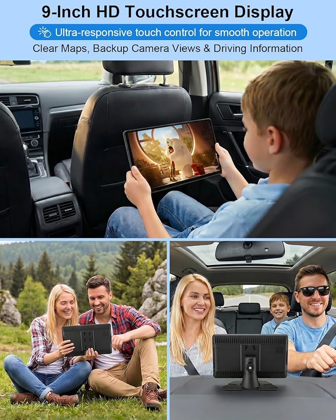 CarPlay Screen for Car, 9" Wireless Apple CarPlay & Android Auto with 1080P Backup Camera, Night Vision, GPS Navigation, Mirror Link, Voice Control, Bluetooth/FM/AUX Audio, Plug & Play Dashboard Mount