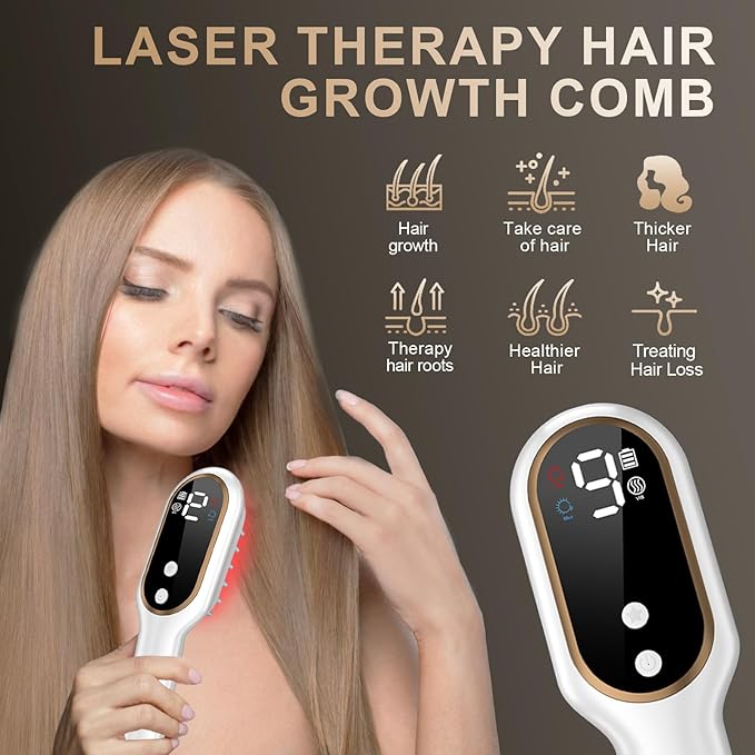 Laser Hair Growth Comb – 650nm Red Light Therapy, Hair Regrowth Device for Men & Women, FDA-Approved Hair Loss Solution, Cordless Head Spa for Fuller-Looking Hair, White