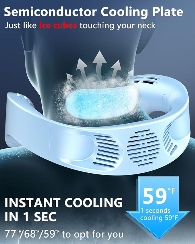 AJGJF Neck Fan Air Conditioner,Whisper Quiet Operation, 5500mAh Battery Powered,5 Speeds, 3 Cooling, LED Display Power & Gear, No Hair Twisting, USB-C Portable Neck AC for Home Office Outside