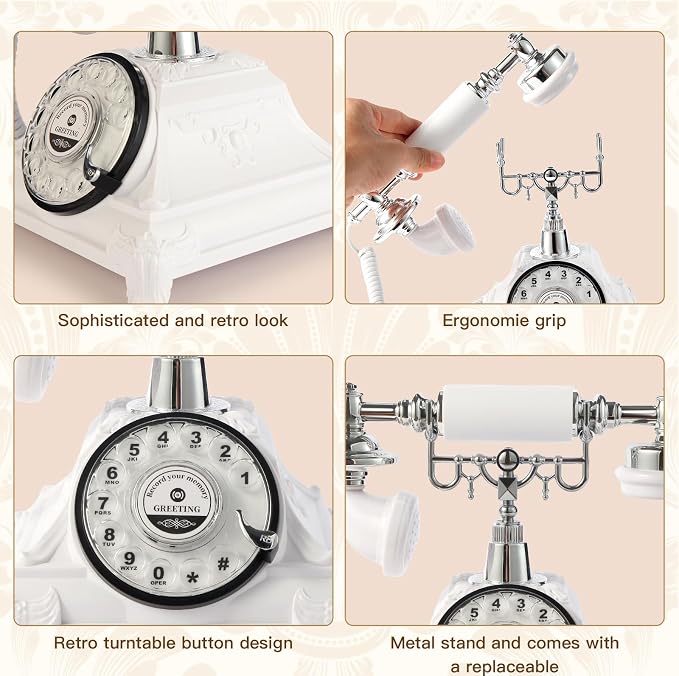 Audio Guest Book Wedding Phone, Audio Guest Book Record Customized Audio Messages Guest Book Alternatives Classic Rotary Phone for Parties Birthdays Rentals Confessions Special Occasions (White)
